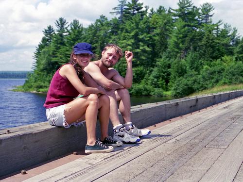 Michelle and Scott hang out at a bridge on the Allagash Wilderness Waterway in northern Maine