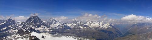 panoramic view of the Alps from the summit of Little Matterhorn near Zermatt in Switzerland