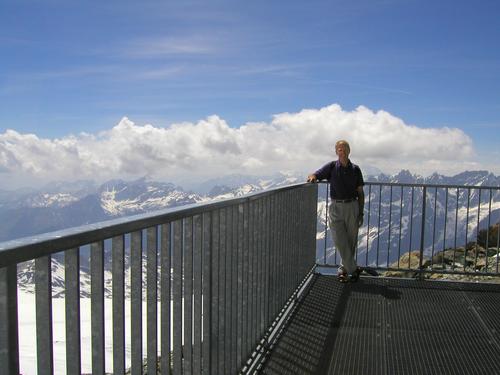 Fred poses on the summit viewing platform of Little Matterhorn near Zermatt in Switzerland