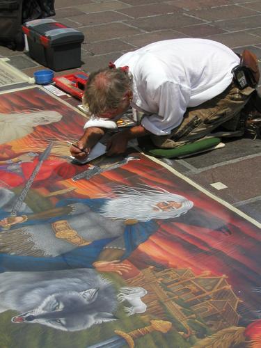 a street painter at work in Lucerne, Switzerland