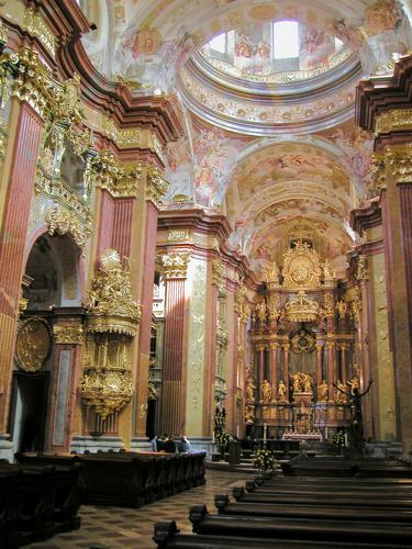 ornate faux-marble and gold-leaf sanctuary of Melk Abby in Austria