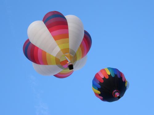 a pair of balloons overhead at the Albuquergue Balloon Festival in New Mexico