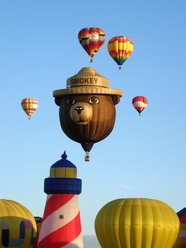 Smokey the Bear special-shape balloon rises at the Albuquerque Balloon Festival in New Mexico