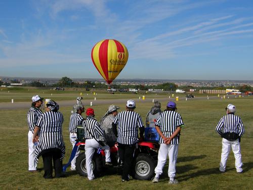 the event referees (the Zebras) take an after-launch break at the Albuquergue Balloon Festival in New Mexico