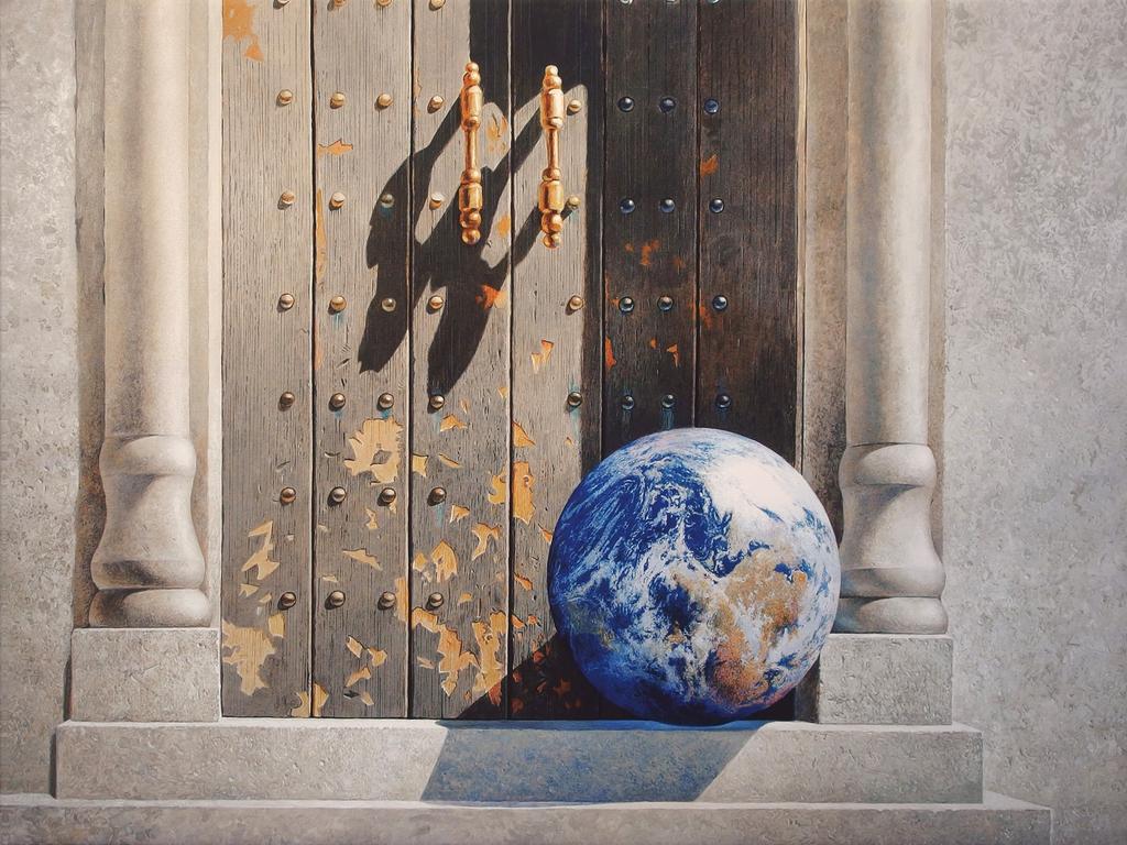 One World painting by Greg Mort on display at Goucher College near Baltimore, Maryland