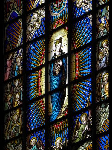 stained-glass window at Brussels Cathedral in Belgium