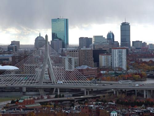 view of Boston from the top of the Bunker Hill Monument