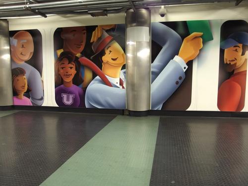 mural of the iconic Charlie character at the Downtown Crossing subway stop in Boston