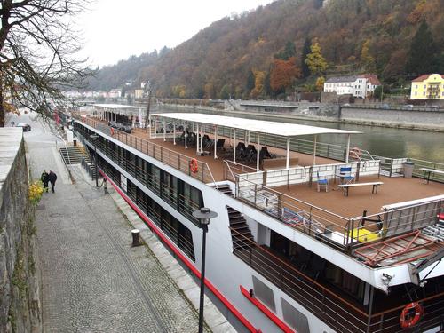 The Viking Legend cruise ship docks on the Danube River at Passau in southeastern Germany