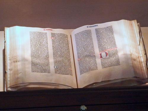 a rare copy of the famous Gutenberg Bible at the Library of Congress Thomas Jefferson Building in Washington DC
