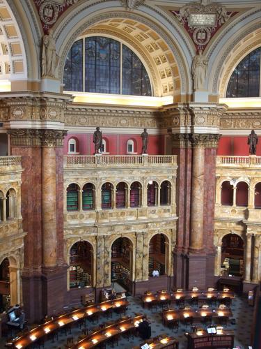 a portion of the central reading room at the Library of Congress Thomas Jefferson Building in Washington DC