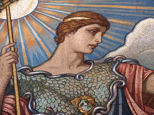 wall mosaic of Minerva at the Library of Congress Thomas Jefferson Building in Washington DC