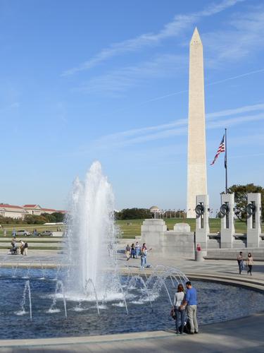 World War II Memorial and Washington Monument on the Mall in Washington DC