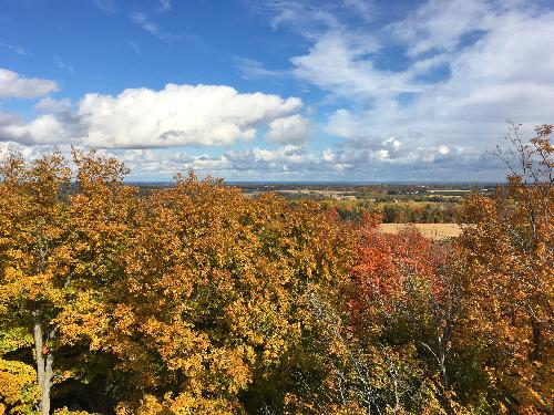 view in October toward Lake Ontario from the tower at Mt Albion Cemetery in Albion, New York