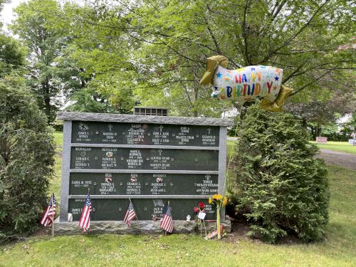 birthday balloon in July at Mt Albion Cemetery in Albion, New York