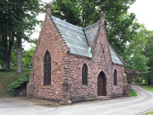 chapel in May at Mt Albion Cemetery in Albion, New York