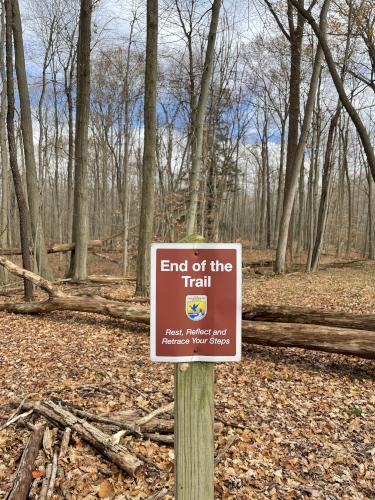 trail end sign in November at Iroquois National Wildlife Refuge in western New York