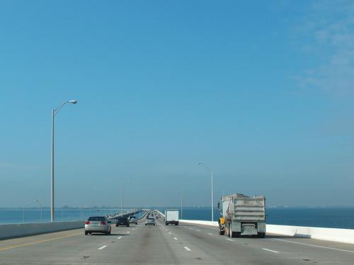 driving on the Howard Frankland Bridge across Tampa Bay in Florida
