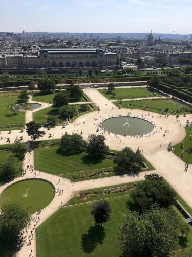 view into the garden area of the Louvre from the Giant Ferris Wheel in Paris, France