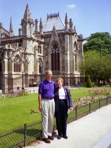 Fred and Betty Lou pose before the Notre Dame Cathedral in France