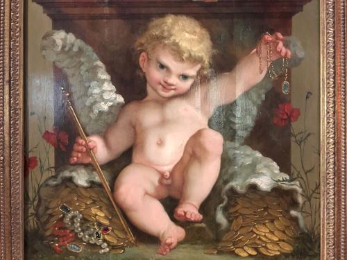 painting of a cherub at the Louvre in Paris, France