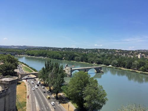 Rhone River and incomplete bridge at Avignon in France