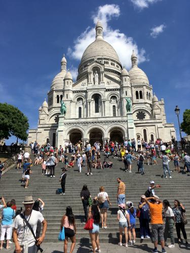 tourists at Sacred Heart Basilica in Paris, France