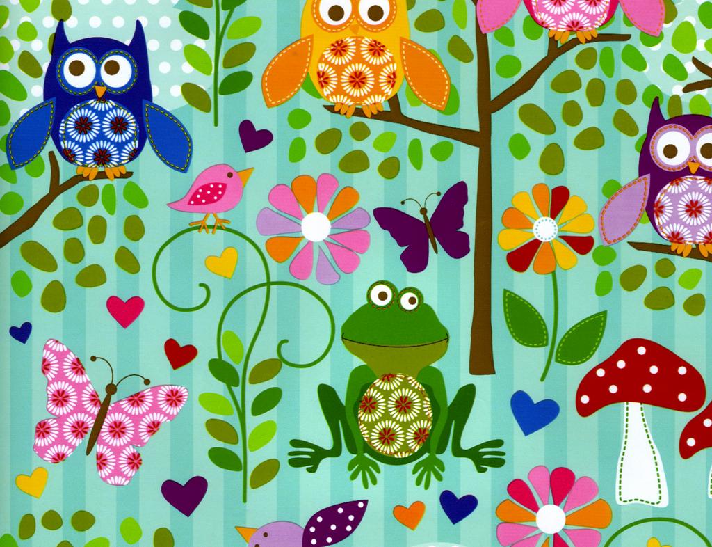 frog-and-owls wrapping paper