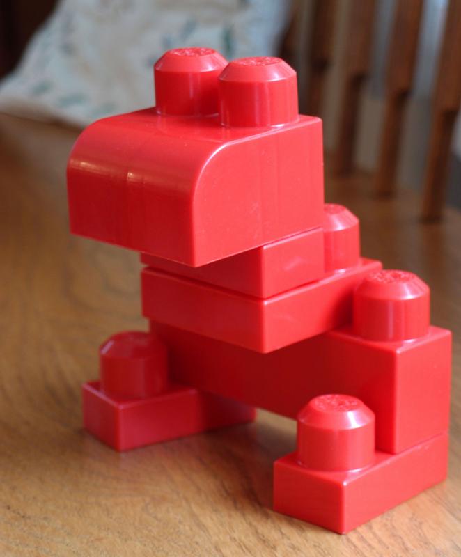 red poison frog made from Lego blocks