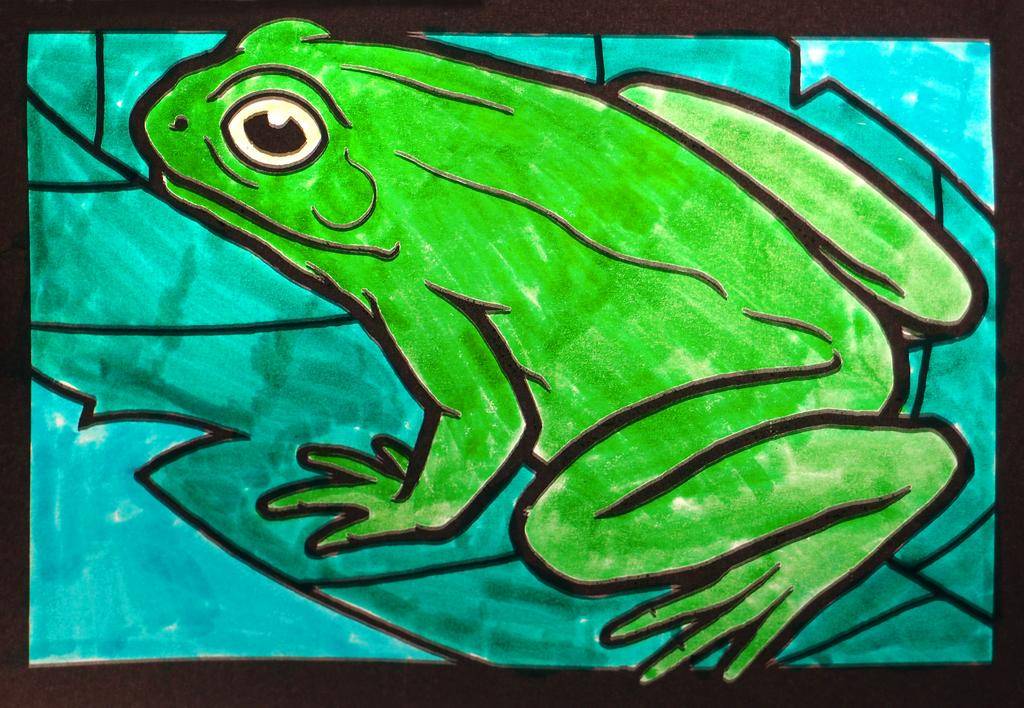stained-glass frog drawing