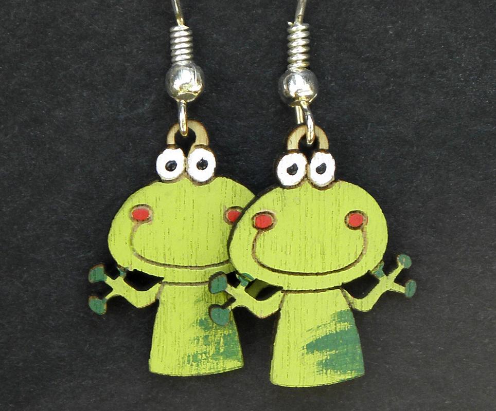 wooden frog earrings