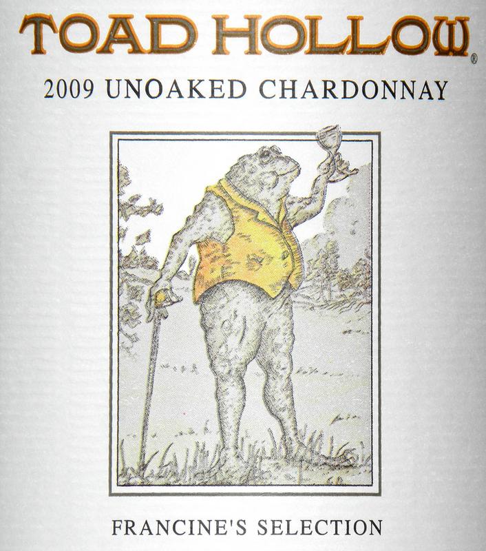 frog-motif wine bottle label