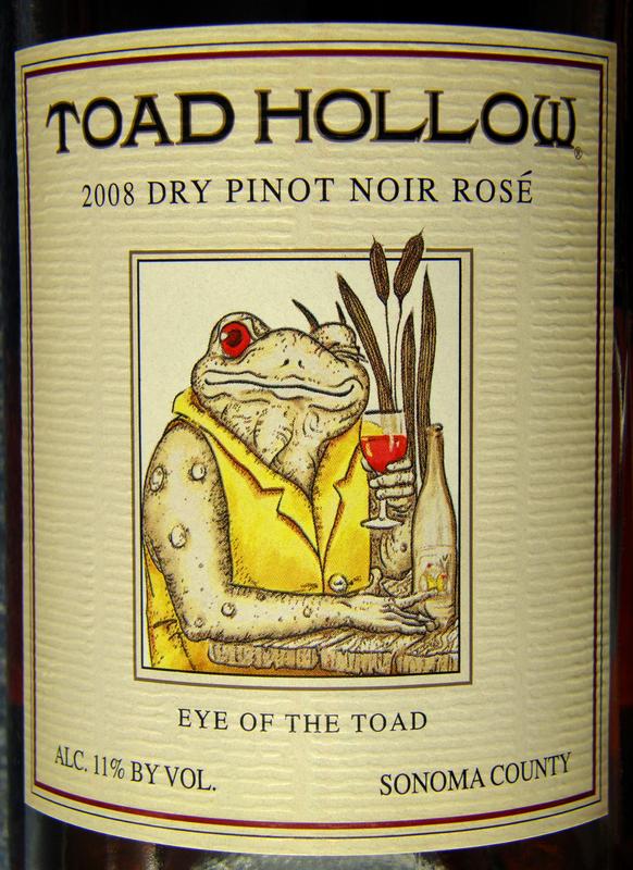 frog-motif wine bottle label