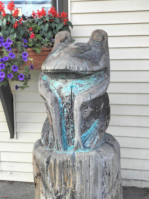 Black Frog wood carving in Greenville, Maine