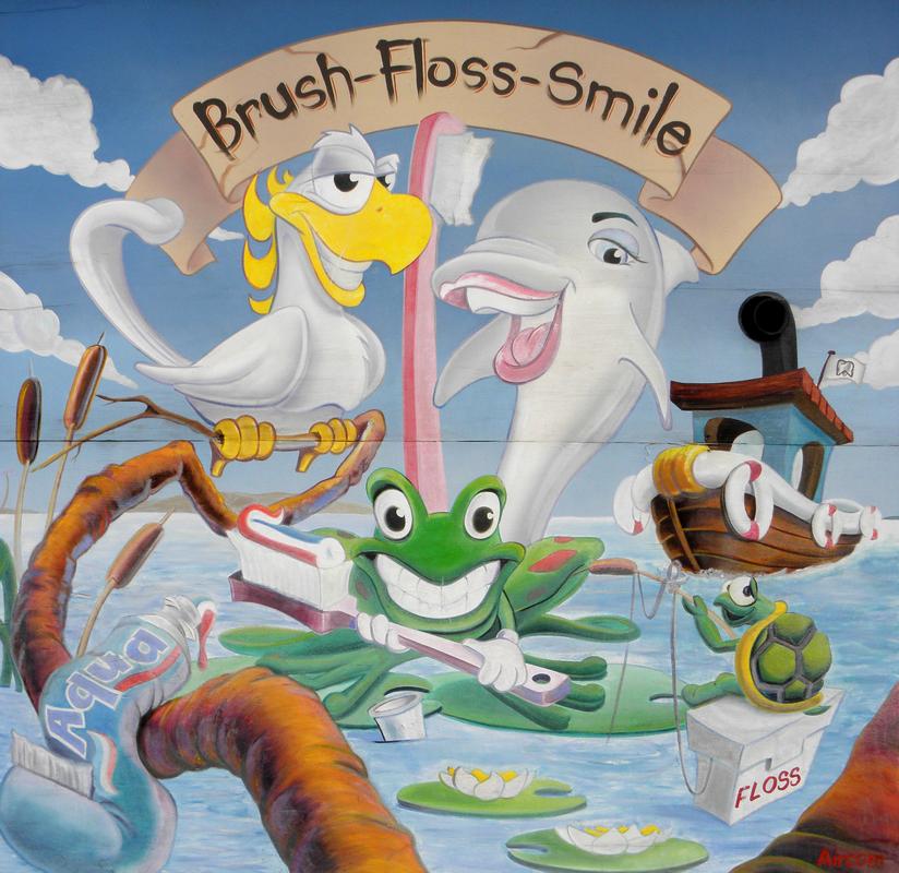 brush-floss-smile frog mural