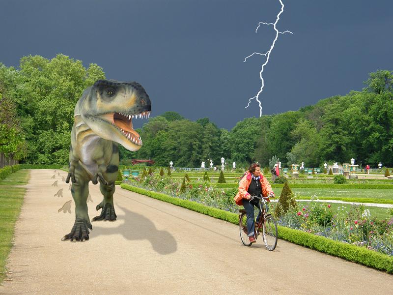 dinosaur and storm Photoshop composite