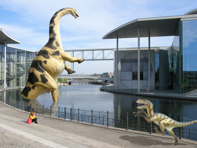 dinosaur and buildings Photoshop composite