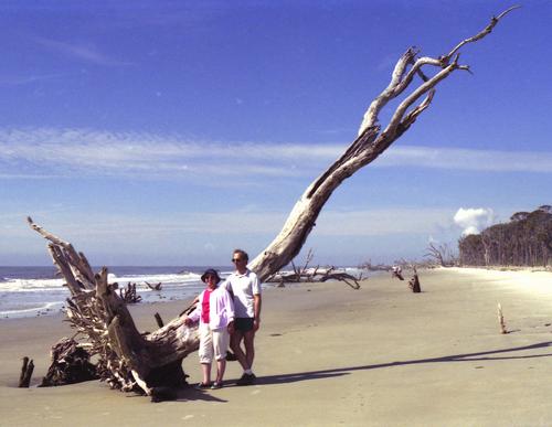 Betty Lou and Fred with a tree on the Georgia coast in April 1990