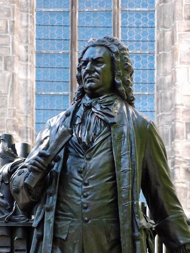 statue of Johann Sebastian Bach outside St Thomas Church at Leipzig in Germany