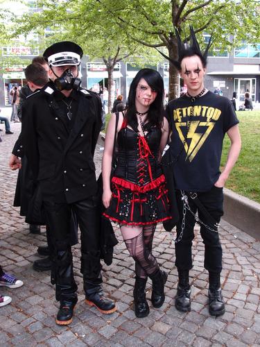 Wave Gothic Festival participants in their mega-Halloween costumes at Leipzig in Germany