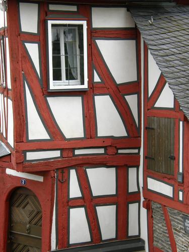 detail of a half-timbered house at Oberwesel in west Germany
