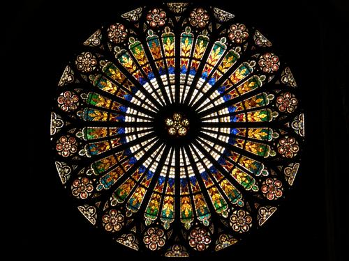 rose window at Strasbourg Cathedral in France near the border with west Germany