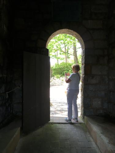 Andee takes a photo at Hammond Castle in Gloucester, Massachusetts