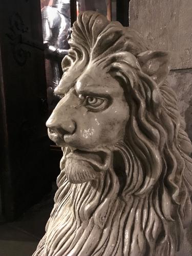 lion statue at Hammond Castle in Gloucester, Massachusetts