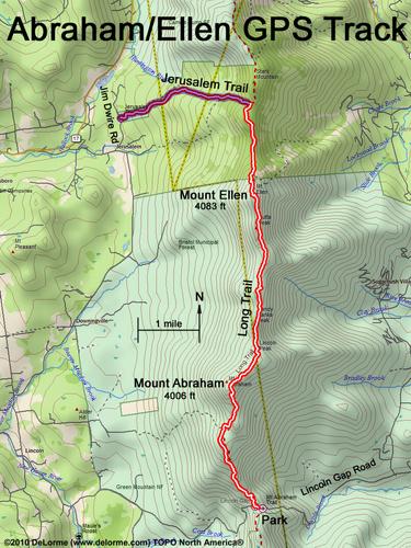 GPS track to Mount Abraham and Mount Ellen in Vermont