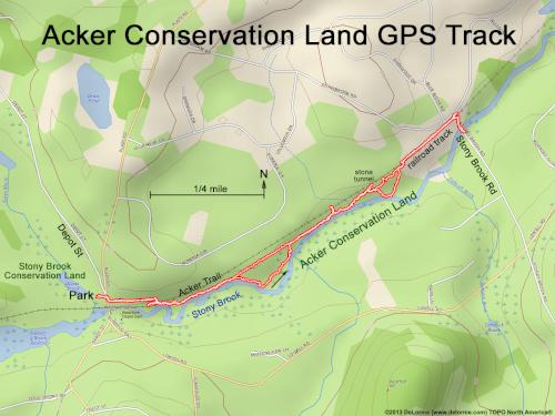 GPS track in July at Acker Conservation Land near Westford in northeast MA