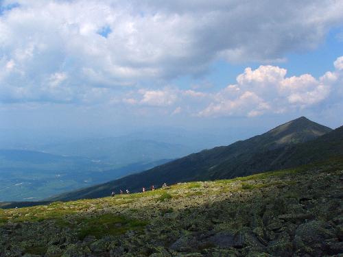 hikers head down Spur Trail from Mount Adams in the White Mountains of New Hampshire