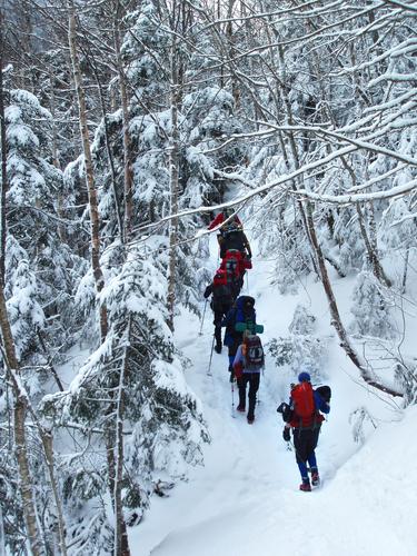 winter hikers head up Valley Way to Mount Adams in New Hampshire