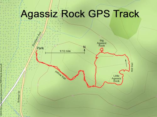 GPS track in January at Agassiz Rock near Essex in northeast Massachusetts
