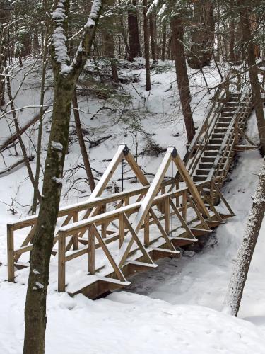 impressive footbridge on the Clarke Trail to Allen Hill at Shelburne Bay Park in Vermont